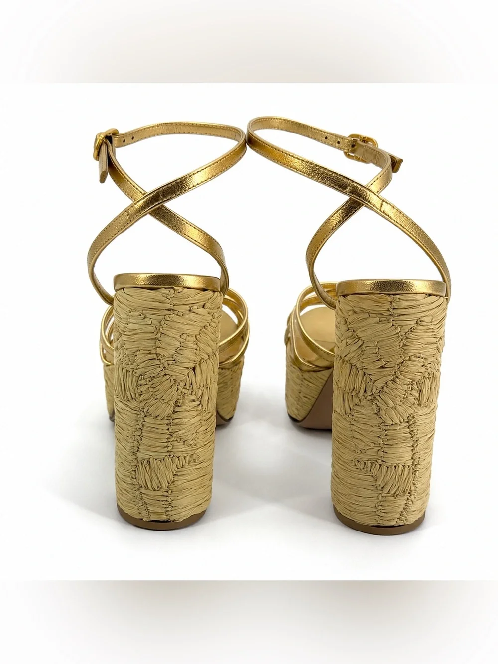 Valentino Garavani Gold Platform Block Sandals Metallic Ankle Strap Luxury Heels